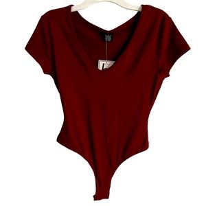 NWT Super Soft Solid Maroon Red V-Neck Short Sleeve Snap-On Bodysuit